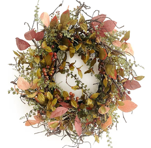 lot 2511 image: 26 Inch Fall Wreaths for Front Door Burgundy Berry Wreath with Leave, Large Autumn Wreath Decor on Grapevine for Farmhouse Front Door Wall Window Home Decoration and Christmas Thanksgiving Celebration - Retail $0