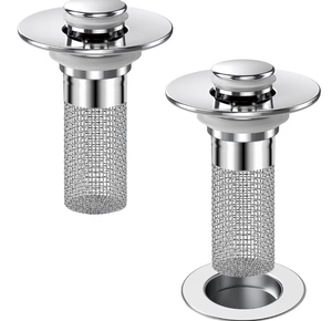 lot 2534 image: Bathroom Sink Drain Strainer, Pop-up Sink Stopper Hair Catcher with Removable Stainless Steel Filter Basket,Universal Drain Plug Filter Replacement for Bathroom Shower Sink Stopper(2Pcs) - Retail $0