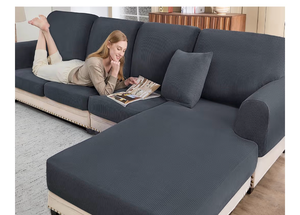 lot 2574 image: Sectional Couch Covers for Sofa Cushion L Shaped Couch Cover Washable Soft Couch Cushion Covers Stretch Sofa Slipcovers(3-Piece for Sofa Seat or Backrest, Dark Grey) - Retail $0