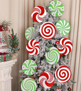 lot 2590 image: CCINEE 12pcs Large Candy Picks for Christmas Tree Decoration, 7.53Inch Red Green White Peppermint Lollipop Ornaments Xmas Tree Picks for Home Indoor Holiday Candyland Party Decoration - Retail $0