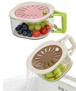 lot 2593 image: 2PCS Fruit Washing Bowl with Strainer, Multifunctional 2 in 1 Draining & Preservation Basket, Portable Berry Washer Container - Retail $0