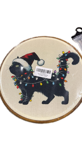 lot 2603 image: Christmas Cat Cross Stitch Embroidery Hoop Art - Retail $15
