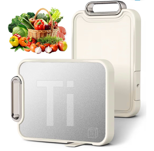 lot 2612 image: Titanium Cutting Board for Kitchen, Cutting Boards Non Toxic Double Sided Metal Pure Titanium and Wheat Straw PP Chopping Board Food Grade Easy to Clean Large Size 16100.9(White) - Retail $0