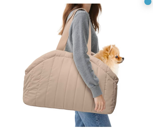lot 2623 image: Dog Purse Carrier for Small Dogs - Dog Carrier Purse with Secure Harness Clip, Dog Tote Bag for Small Dogs and Puppies - Brown - Retail $0