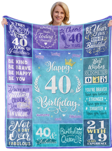 lot 2646 image: Happy 40th Birthday Gifts for Women, 40 Year Old Gifts for Women Turning 40, 40th Birthday Decorations Idea, Female 40th Birthday Gifts for Her, 40th Birthday Blanket 60��X50�� - Retail $0