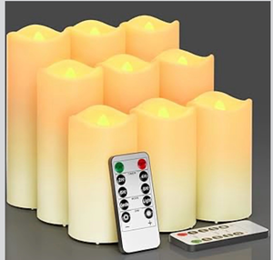 lot 2659 image: Flickering Flameless Candles, Realistic Battery Operated Candle with Timer, 18 AA Batteries Included, Set of 9 Outdoor Indoor Decor with 10-Key Remote LED Flameless Candle, Birthday Gifts for Him, Her - Retail $0