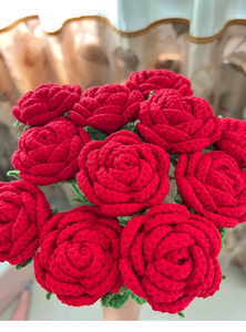 lot 2671 image: Crochet Flowers, DIY Crochet Flower Bouquet, Finished Handmade Flowers, Artificial Flowers, Knitted Red Roses for Her Women Wife Mothers Anniversary Birthday Wedding (6, Red) - Retail $0