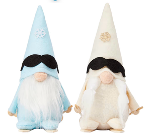 lot 2676 image: WDS WONDROUS Christmas Gnomes Plush Sled with Wood Skis and Ski Poles, Blue and White Set of 2 Swedish Tomte Santa Scandinavian Nordic Figurine, 7.48 inch Elf Plush Xmas Doll Ornaments Home Decor - Retail $0
