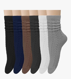 lot 2708 image: Chalier 6 Pairs Womens Crew Socks, Retro Casual Knit Socks Soft Cotton Sock for Women - Retail $0