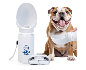 lot 2712 image: My Pet & Me Foldable Dog Water Bottle Portable - 550ml18.5oz - Water Bottle for Dogs with Foldable Drinking Bowl, Leakproof, Compact, Lightweight & Durable Hydration Solution On-The-Go - Retail $0