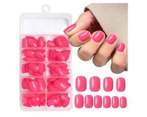 lot 2715 image: 2pack AddFavor 240pcPack Short Press on Nails Rose Red Short Square Round Fake Nails Glossy Full Cover Acrylic Artificial False Nails with Adhesive Tabs for Women Girls Kids Fingernail Manicure - Retail $0