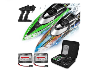lot 2729 image: ALPHAREV RC Boat with Case R308MINI 2 Packs 20 MPH Remote Control Boat for Pools and Lakes, 2.4 GHZ RC Boats for Adults and Kids - Retail $0