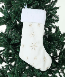 lot 2732 image: SINT White Faux Fur Christmas Stocking with Golden Sequin Snowflakes �� 17 Inch Large Holiday Hanging Decoration (11 x 16.9 Inches) - Retail $0