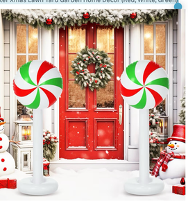 lot 2735 image: Simgoing 4 Pcs Christmas Inflatables Candy Outdoor Decorations 4 FT Christmas Candy Inflatable Column Blow up Decoration for Winter Xmas Lawn Yard Garden Home Decor (Red, White, Green) - Retail $0