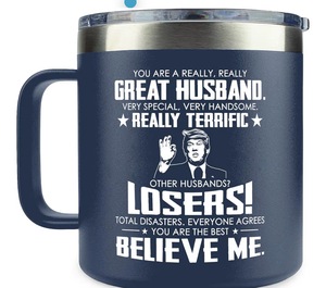 lot 2736 image: Gifts for Husband - Husband Gifts from Wife - Wedding Anniversary, Birthday, Fathers Day Gift for Him - Love Gift Ideas for Him - 14 Oz Stainless Steel Coffee Mug - Retail $0