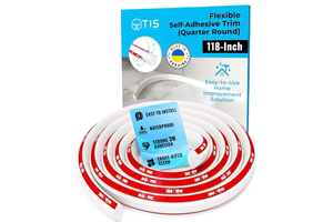 lot 2738 image: TIS Peel & Stick Trim Molding with 3M Tape �� 118 Inch, 0.42x0.42 Edges (0.6 Face), White Flexible PVC Trim, Corner Molding Trim Peel & Stick, Flexible Quarter Round Molding for Floor Trim & Edges - Retail $0