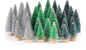 lot 2755 image: Bottle Brush Trees, Christmas Village Decor Accessories, Xmas Village Trees, Christmas Decorations Indoor (SilverGreenDarkGreen) - Retail $0