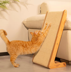 lot 2758 image: CHEERHOME PETS Sisal Cat Scratcher Ramp for Indoor Cats, 24.8 L Shape Scratching Post Climbing Vertical Cat Scratch Pad, Solid Wooden Cat Furniture(Medium) - Retail $0