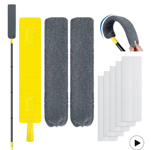 lot 2760 image: Qaestfy Under Appliance Cleaning Tool with Long Handle, 2 Reusable Microfiber Pads, 5 Disposable Dusting Cloths, Retractable Flat Gap Duster (30-63��) for Behind Fridge, Washer, Bed, Furniture - Retail $0