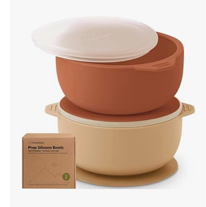 lot 2763 image: HippoBaby 6 Piece Silicone Suction BabyToddler Bowl Set with 2 Bowls, 2 Spoons, 2 Forks, Safe Food Grade Silicone, Soft on Gums, Stylish Colors (4, AutumnMint), Small, SB06MA - Retail $0