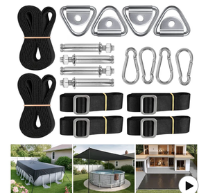 lot 2767 image: SIHAIAN Accessories Fixed Component Kit for SIHAIAN Pool Cover and Sun Shade Sail(Hard Surfaces), Combination of Both Can be Used to In-ground Pool, Canopy, Round Pool, Backyard Shade, Hot Tub - Retail $0