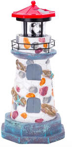 lot 2769 image: Solar Lighthouse with Rotating Beacon,11.4 Outdoor Garden Lighthouse Decor,Waterproof Statue Lighthouse Lamp for Yard Lawn Patio Gifts - Retail $0