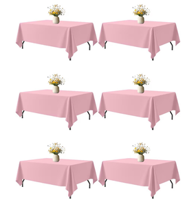 lot 2770 image: Niuara Pink Fabric Rectangle Table Cloth - 6 Pack, 60 � 102 Washable Tablecloth for 5FT Tables, Wrinkle-Resistant & Heat-Proof Table Cover for Weddings, Dinners & Parties - Retail $0