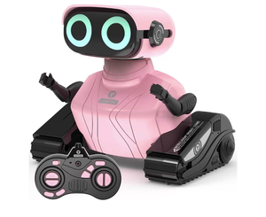 lot 2777 image: GILOBABY Remote Control Robot Toy for Kids 3-5 Years, Flashing LED Eyes, Dancing and Flexible Moves, Auto Demo Mode, Gift for Girls (Pink) - Retail $0