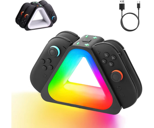 lot 2790 image: Charging Dock for Nintendos Switch 2 Charging Station, RGB Lighting Modes, Joy-Cons Controller Stand for 4 Controller, Fast Charging with LED Indicator, Button Control (Black) - Retail $0
