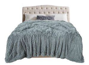 lot 2791 image: TOONOW Extra Soft Fuzzy Faux Fur Blanket Queen Size 78x90, Reversible Lightweight Decorative Blankets and Throws Super Soft Cozy Microfiber Fleece Fuzzy Blankets for Couch Bed, Blue Grey - Retail $0