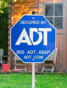 lot 2792 image: ADT Security Sign - Heavy Duty 28 100% Aluminum Yard Sign with Stake for Weather-Resistant Protection - Retail $0