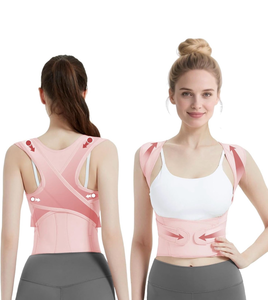 lot 2798 image: Posture Corrector for Women & Men, Full Back Brace Support with Adjustable Shoulder Straightener, Lower & Upper Back Pain Relief - Scoliosis, Hunchback, Spine Corrector (Pink, Medium) - Retail $0