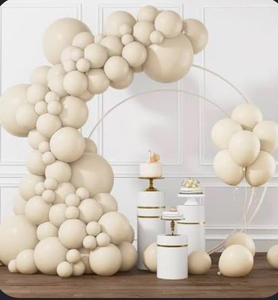 lot 2808 image: JOYIN 150 Pcs Sand White Balloons, Different Sizes 18 12 10 5 Inch Sand White Latex Balloon Arch Kit with Instruction for Birthday Party Graduation Wedding Holiday Decoration - Retail $0