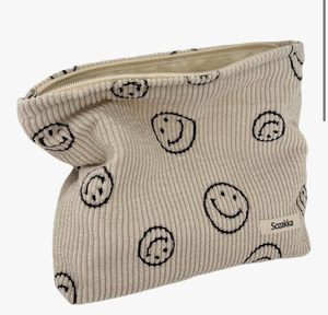 lot 2810 image: Cosmetic Bags for Women - Corduroy Cosmetic Bag Aesthetic Women Handbags Purses Smile Dots Makeup Organizer Storage Makeup Bag Girls Case Bags (A-Beige) - Retail $0