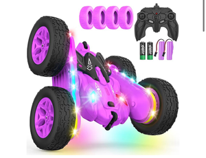 lot 2816 image: Terucle Remote Control Car, Rc Cars Stunt RC Car Toys New Upgraded Strip Lights and Headlights Girl Toys Double-Sided 360° Rotating 4WD Drift Truck for Boys Girls Birthday Gift (Purple) - Retail $0