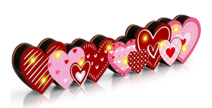 lot 2834 image: Yousoontic Valentines Day Heart Decor Table Centerpieces Valentines Wooden Heart Sign Decorations with LED Lights 3D Block Pink Red Love Romantic Decor for Home Mantel Desk Office Party Decorations - Retail $0