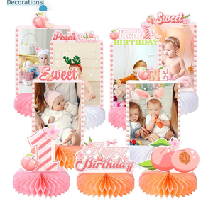 lot 2837 image: 9pcs One Sweet Peach Photo Honeycomb Centerpieces Sweet One First Birthday Party Table Decorations Peach 1st Birthday Tabletop Centerpieces for Baby Shower Peach One Year Table Topper Sign Decorations - Retail $0