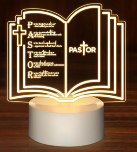 lot 2838 image: Kosiz 1 Pcs Pastor Appreciation Gifts LED Night Light Pastors Gift for Men Women Acrylic Clergy Lamp with Base Bible Verse Gifts for Birthday Anniversary (Stylish Pastor) - Retail $0
