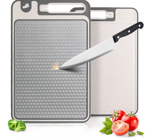 lot 2843 image: 3-in-1 Stainless Steel Cutting Board for Kitchen, Double Sided,Non Toxic Cutting Board,Scratch-Resistant Mesh Design with Juice Groove,Easy Clean,Wheat Straw PP Large Chopping Board (1510) - Retail $0