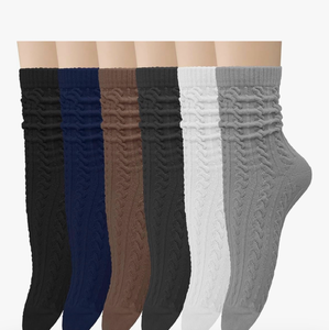 lot 2844 image: Chalier 6 Pairs Womens Crew Socks, Retro Casual Knit Socks Soft Cotton Sock for Women - Retail $0