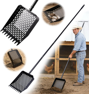 lot 2859 image: Large Chicken Poop Scooper & Rake 2-in-1, Heavy Duty Metal Pooper Scooper with 43 to 90 Adjustable Stainless Steel Handle, Sand Sifting Shovel for Chicken Coops & Farm Animals Little Scoop - Retail $0