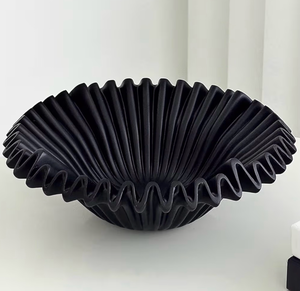 lot 2861 image: LALASTAR Large Decorative Bowl, Fruit Bowl for Kitchen Counter, Modern Home Decor, Key Bowl for Entry Table, Coffee Table Decor, Minimalist Ruffle Centerpiece Decor, 10, Black - Retail $0