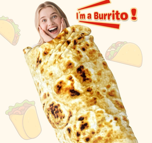 lot 2866 image: CASOFU Burritos Tortilla Throw Blanket, Double Sided Giant Flour Novelty Blankets for Your Family, 285 GSM Soft and Comfortable Flannel Taco Blanket. (Yellow, 80 inches) - Retail $0