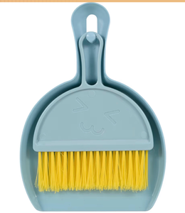 lot 2870 image: Small Broom and Dustpan Set,mini Compact Portable, for Home, Sofas, Kitchen countertops, Storage Shelves, Office desks, bathrooms, and pet Areas (Blue) - Retail $0