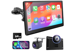 lot 2872 image: 10 Touch Screen for Car, Used for Wireless Apple Carplay Android Auto MirrorLink, Portable Car Stereo with Bluetooth 2K Front Dashcam, 1080P Rear Dashcam Backup Camera - Retail $0