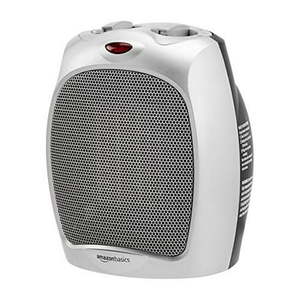 lot 2873 image: Amazon Basics 1500W Ceramic Personal Heater with Adjustable Thermostat, Silver (B07V6M3PDX) - Retail $47