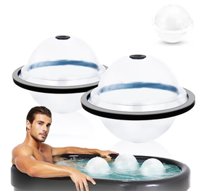 lot 2880 image: Meartchy Extra Large Sphere Ice Molds for Ice Baths, Ice Cube Molds for Cold Plunge, Ice Block Mold Reusable Ice Ball Maker, Easy Release, Slow Melting - 2 Pack - Retail $0