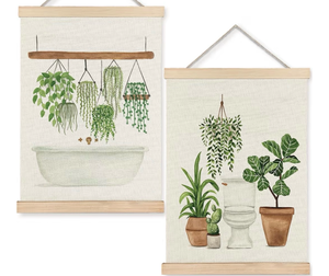 lot 2887 image: URLLUAE Sage Olive Green Botanical Wall Art Posters for Bathroom, Green Tropical Leaf Plant Bathtub Poster Hanger Frame for Bath Wash Room Toilet Wall Decor, 12x16 Inch Set of 2 - Retail $0