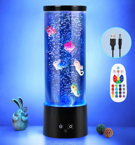 lot 2890 image: PINPON Bubble Aquarium Lamp Dual Power USBBattery (NOT Included) Color Changing Fish Tank with Remote, 4 Lighting Modes, Artificial Bubbler Mood Light for Home Decor, Relaxation & Kids - Retail $0