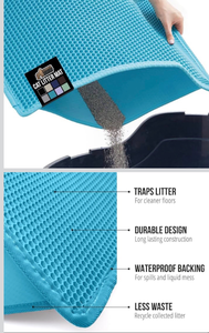 lot 2891 image: GORILLA GRIP Honeycomb Cat Litter Box Mat, Two Layer Trapping Waste Mats, Soft On Paws, Litter Box Supplies and Essentials for Indoor Cats, Traps Excess, Water Resistant for Floors, 24x15 Turquoise - Retail $0
